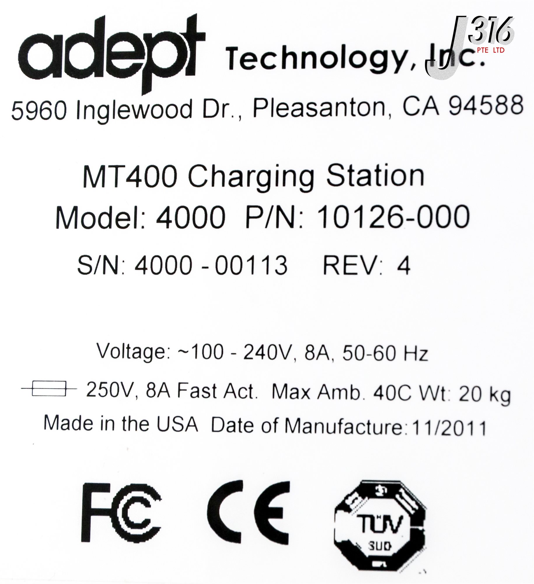 25958 ADEPT TECHNOLOGY MT400 CHARGING STATION, 10126-000, APS600RF